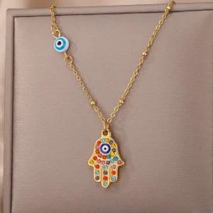 Collier Hamsa mauvais oeil Winged Charm